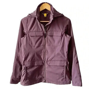 Eddie Bauer Softshell Utility Jacket Hooded Trench Coat Spring Fall Purple XS